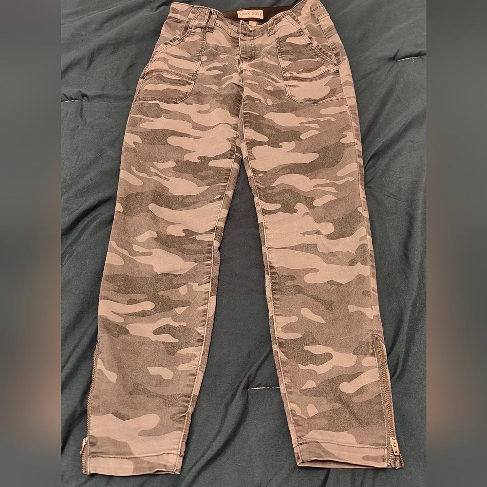Camouflage Cargo Pants with Zipper Detail